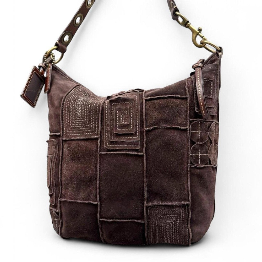 Rare Vintage Coach Brown Suede Patchwork Hobo Bag
